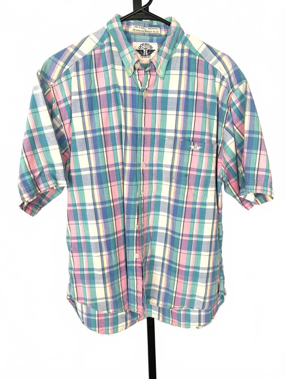 Dockers Vintage Large Blue Men's Casual Plaid Shirt